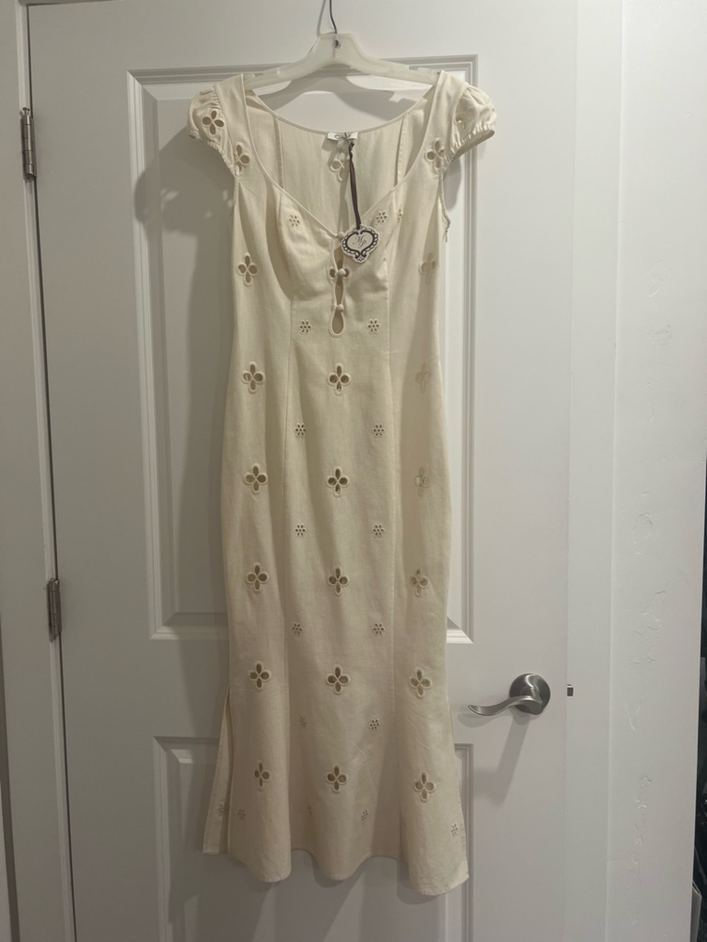 Mirror Palais Cream Eyelet Midi Dress with Scoop Neck